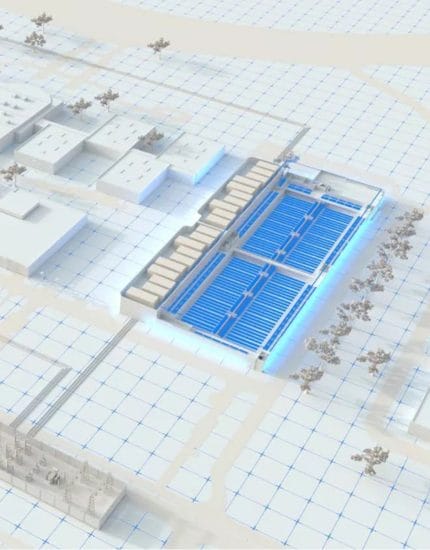 render of a data center campus aerial view mobile